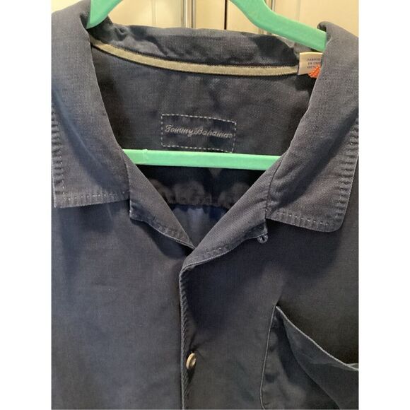Tommy Bahama 100% Silk Button Down Sz 3XB Navy Pocket - Picture 2 of 7